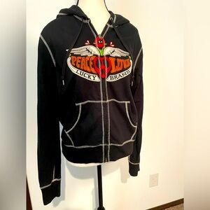 Lucky Brand Black Hoodie with Peace Love Design